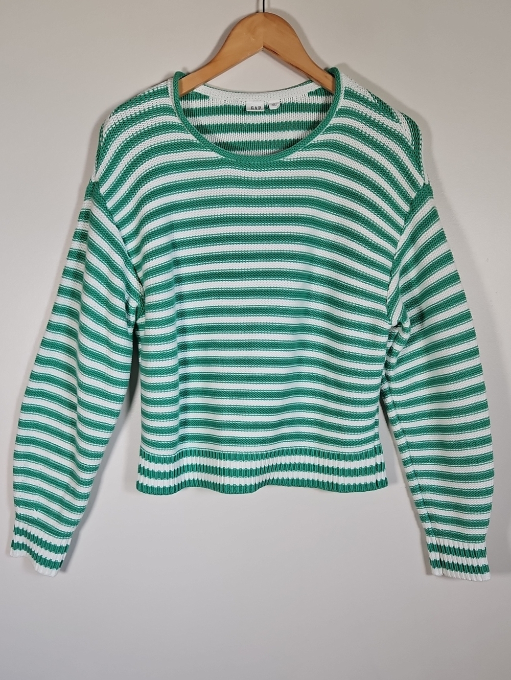 Gap Relaxed Roll Neck Sweater Striped Green White Long Sleeve Cotton Knit SZM